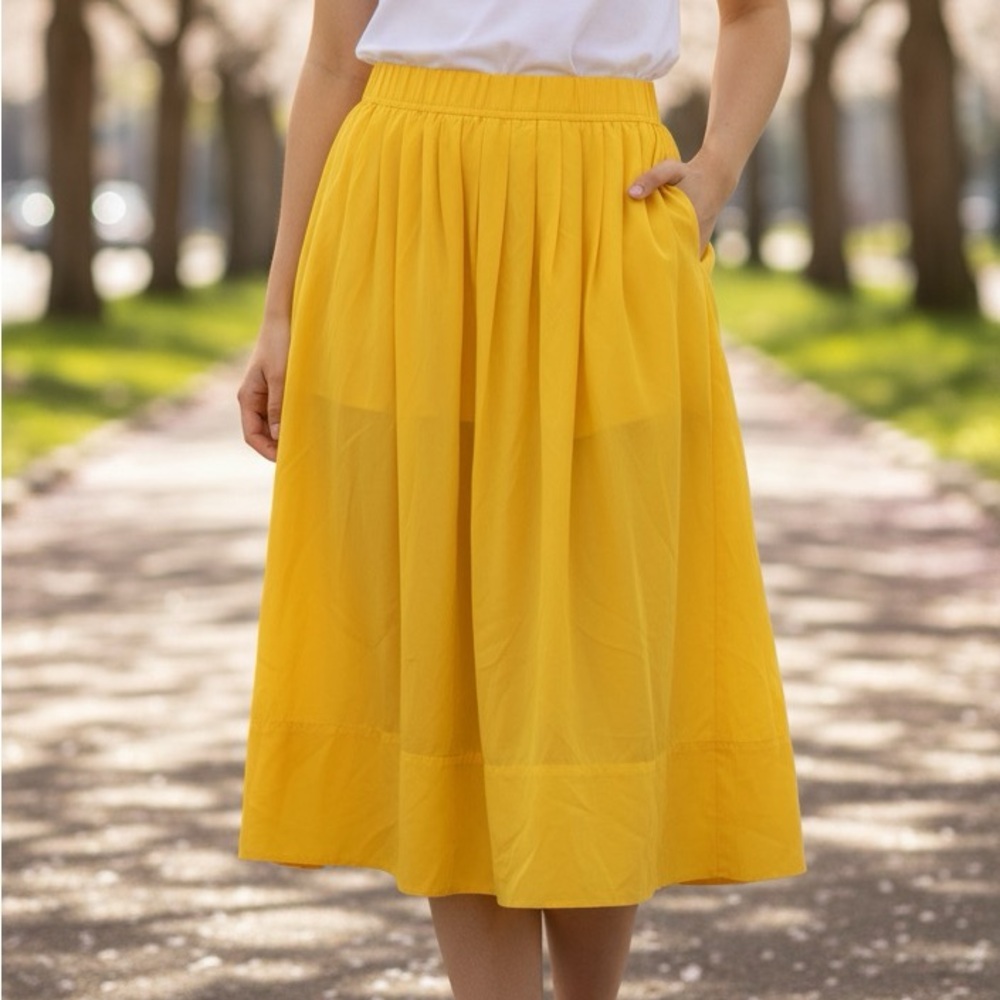 🟡 J. Crew Yellow Pleated Midi Skirt Size 0P